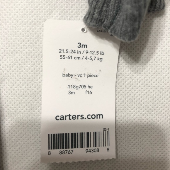 CARTERS Baby Warm Bodysuit Hoodie Sz 3 Months NWT - Picture 3 of 7